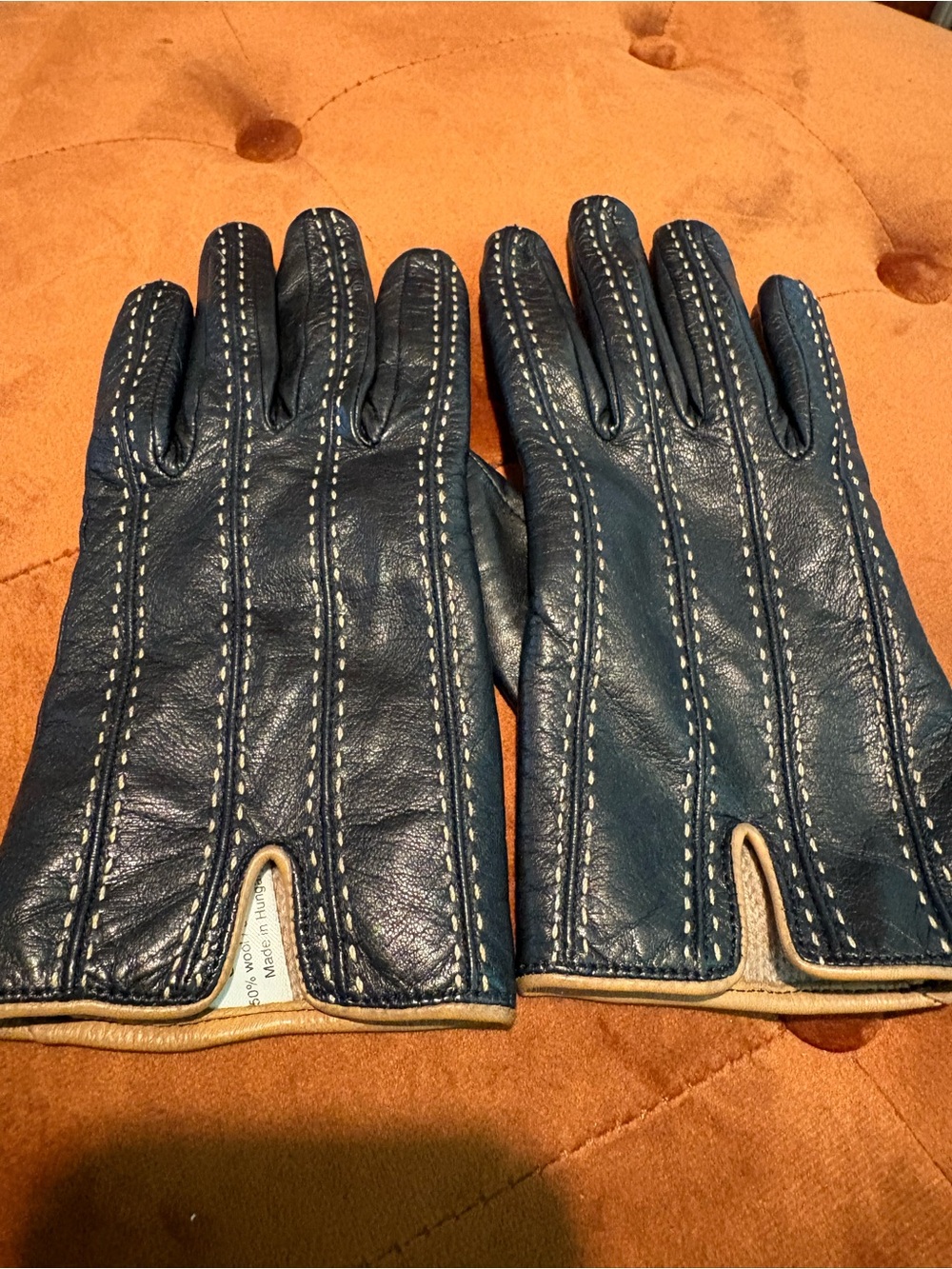 Women’s Black Genuine Leather Gloves with Contrast Stitching